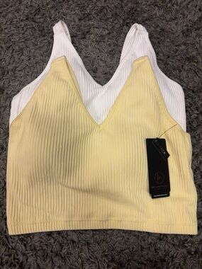 90 Degree by Reflex Ribbed Seamless Sports Bra 2-Pack – White & Daffodil Yellow